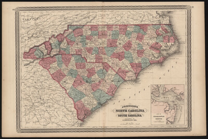 Johnson's North Carolina and South Carolina [with inset of Charleston Harbor]