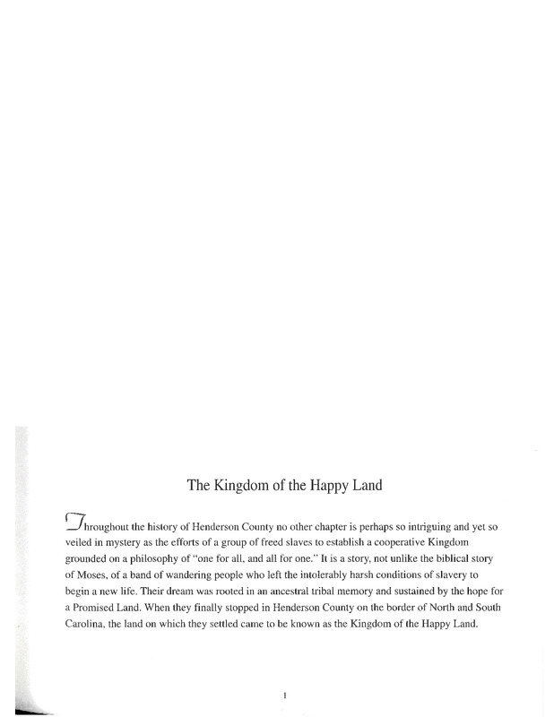 "The Kingdom of the Happy Land," from A Brief History of the Black Presence in Henderson County.